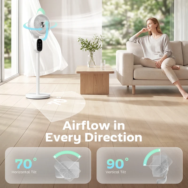 39" Silent Pedestal Fan with Remote, 8 Speeds, 90° Oscillating, Timer, White