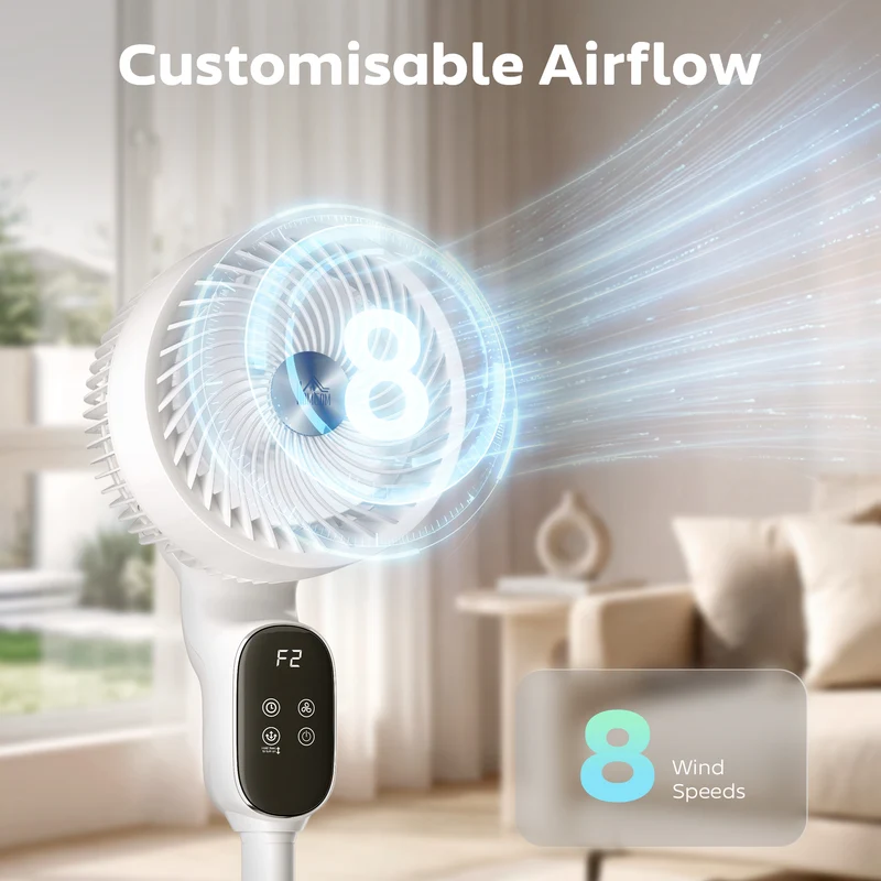 39" Silent Pedestal Fan with Remote, 8 Speeds, 90° Oscillating, Timer, White
