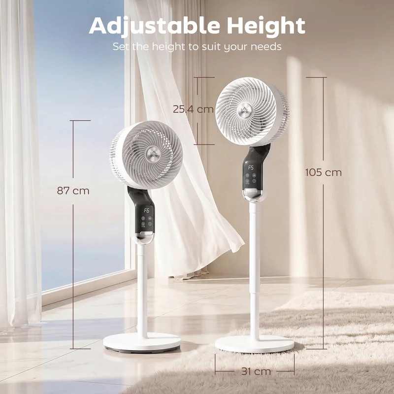 41" Silent Pedestal Fan with Remote, 8 Speeds, 85° Oscillation, 12H Timer, White