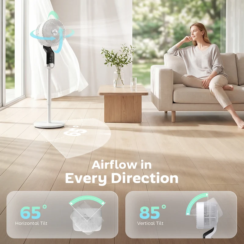 41" Silent Pedestal Fan with Remote, 8 Speeds, 85° Oscillation, 12H Timer, White