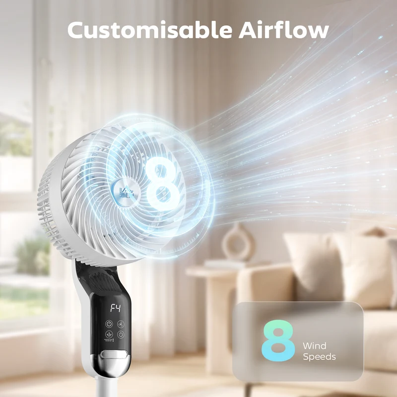 41" Silent Pedestal Fan with Remote, 8 Speeds, 85° Oscillation, 12H Timer, White