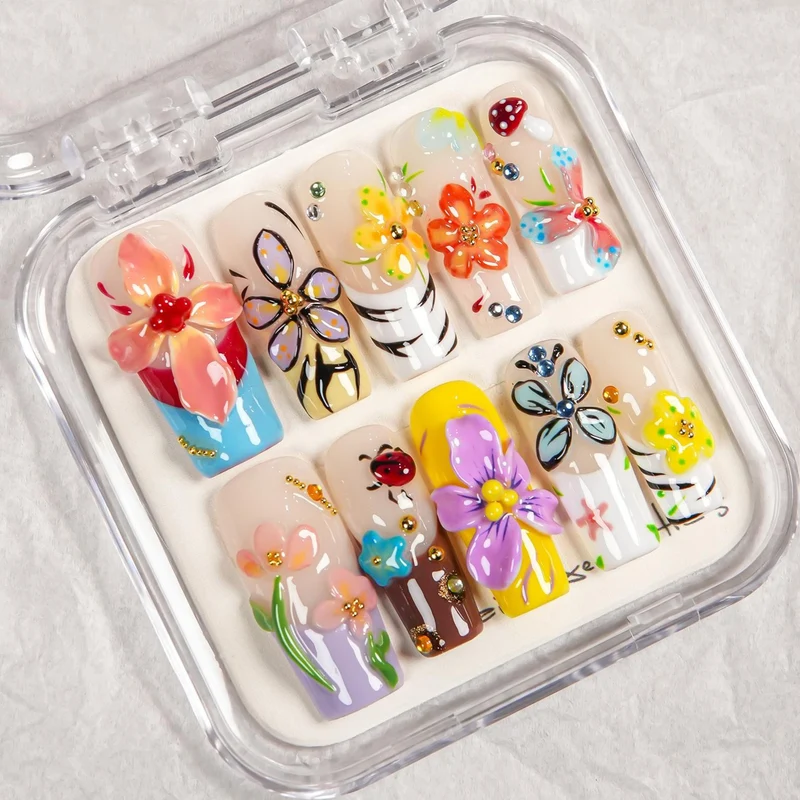 Künstlerisches Blumenmuster Press-On Nagelset 1791254903