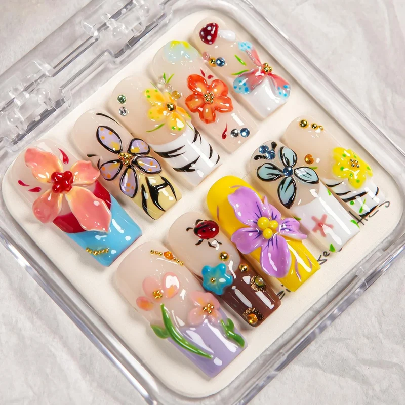 Künstlerisches Blumenmuster Press-On Nagelset 1791254903