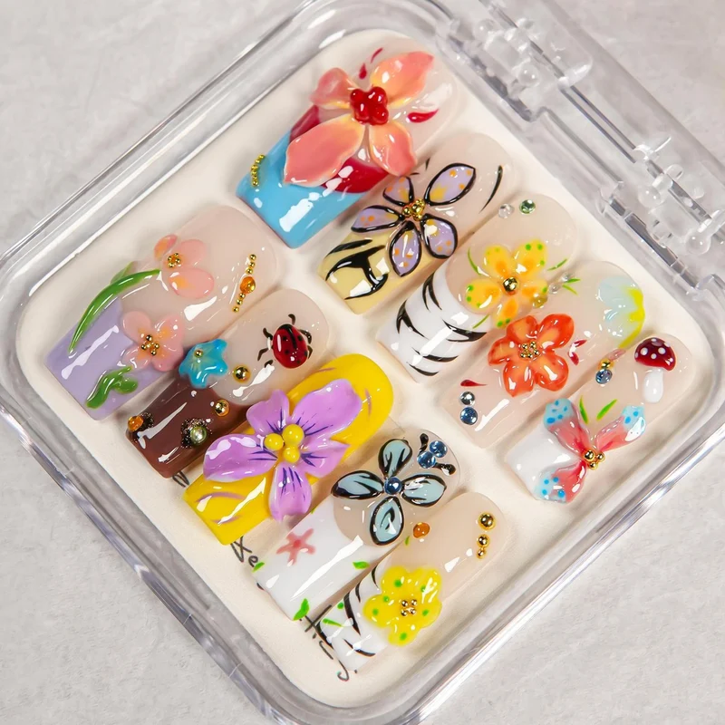 Künstlerisches Blumenmuster Press-On Nagelset 1791254903