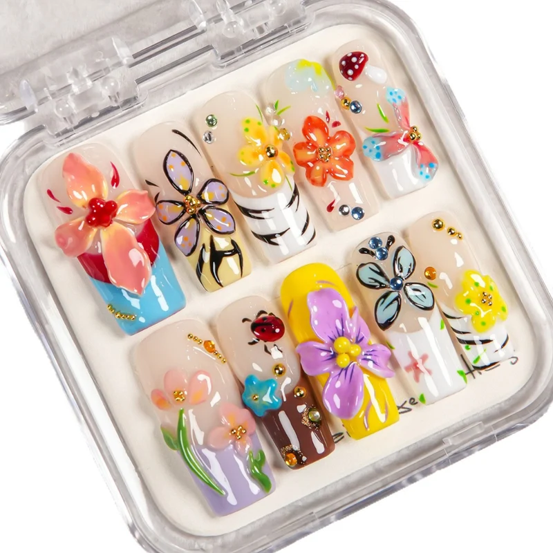 Künstlerisches Blumenmuster Press-On Nagelset 1791254903