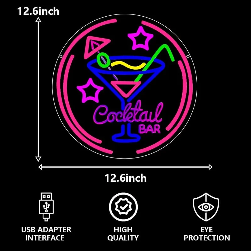 LED Neon Schild Cocktail Bar Neonlicht USB Club Drink