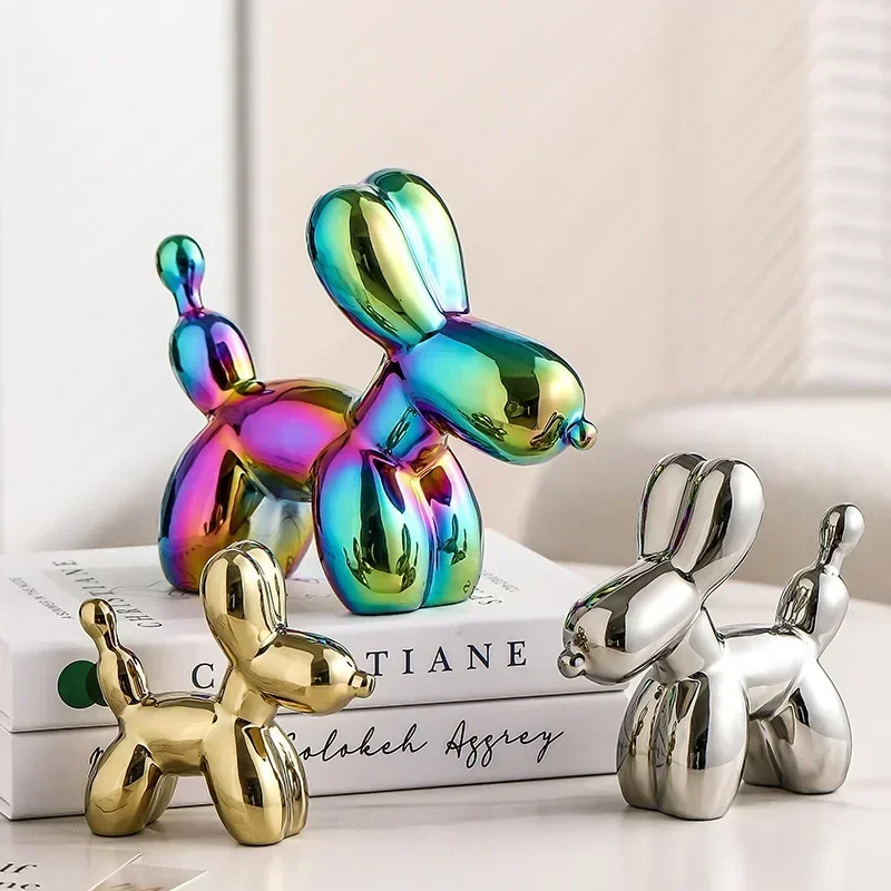 Skanto | Nordische Keramik-Ballonhund-Skulptur Goldene Tierdekorationen Statue Wohnzimmer-Ornament Kreatives Schreibtisch-Ornament Heimdekor