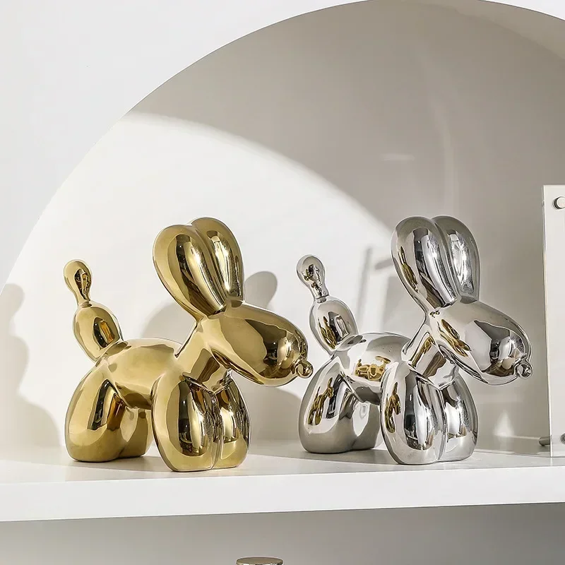 Skanto | Nordische Keramik-Ballonhund-Skulptur Goldene Tierdekorationen Statue Wohnzimmer-Ornament Kreatives Schreibtisch-Ornament Heimdekor