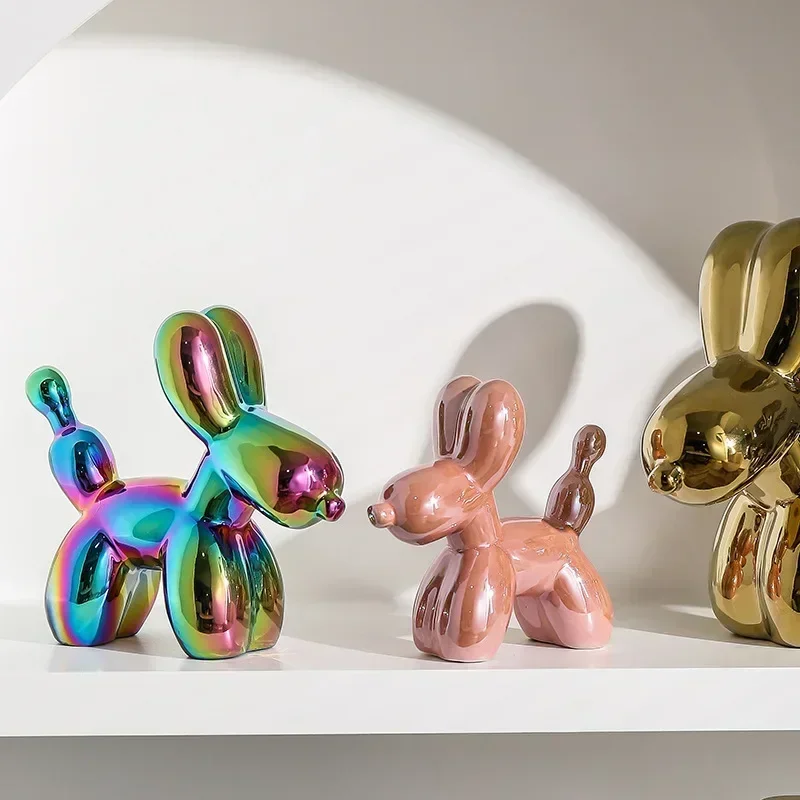 Skanto | Nordische Keramik-Ballonhund-Skulptur Goldene Tierdekorationen Statue Wohnzimmer-Ornament Kreatives Schreibtisch-Ornament Heimdekor