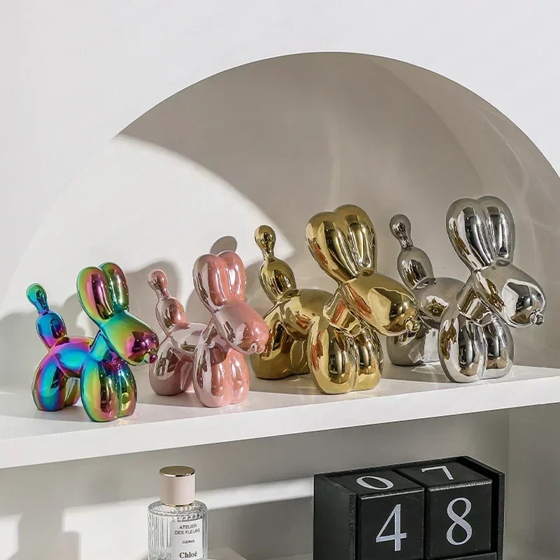 Skanto | Nordische Keramik-Ballonhund-Skulptur Goldene Tierdekorationen Statue Wohnzimmer-Ornament Kreatives Schreibtisch-Ornament Heimdekor