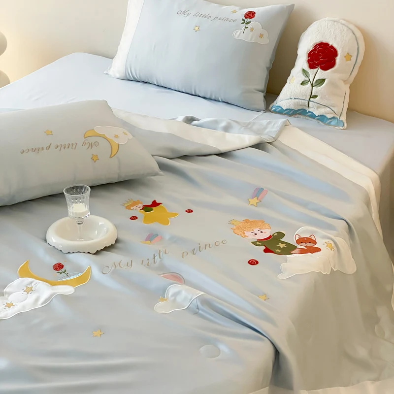 Kinder-Satin-Bettwäschegarnitur mit Prinz- und Mond-Applikationen
