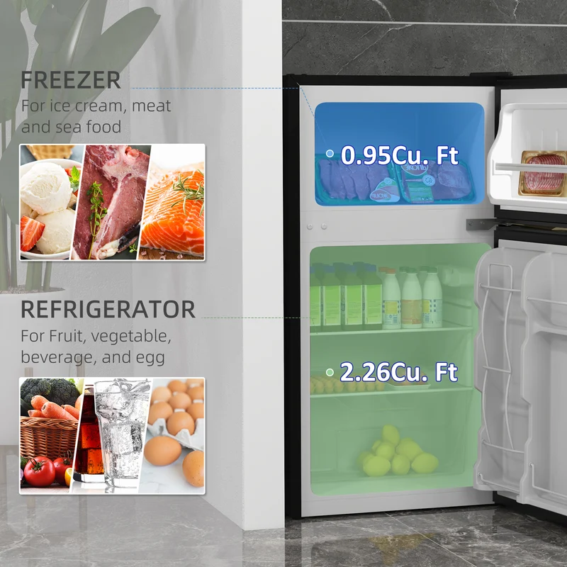 3.2 Cu. Ft. Compact Refrigerator w/ Adjustable Shelves & Reversible Double Doors, Silver