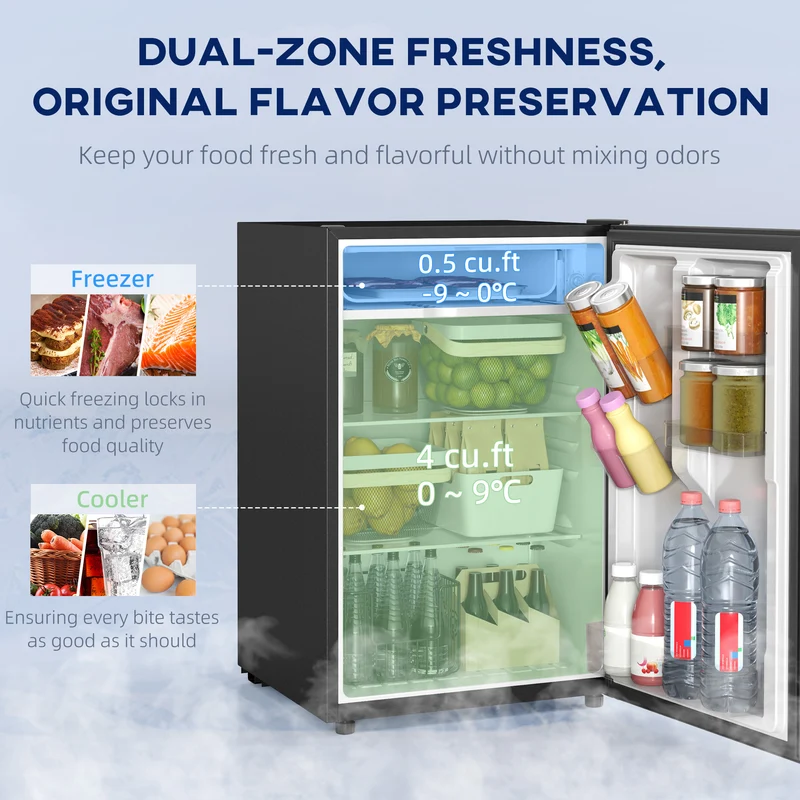 4.5 Cu.Ft Mini Fridge with Freezer, Wheels, Adjustable Thermostat & Reversible Door, Black