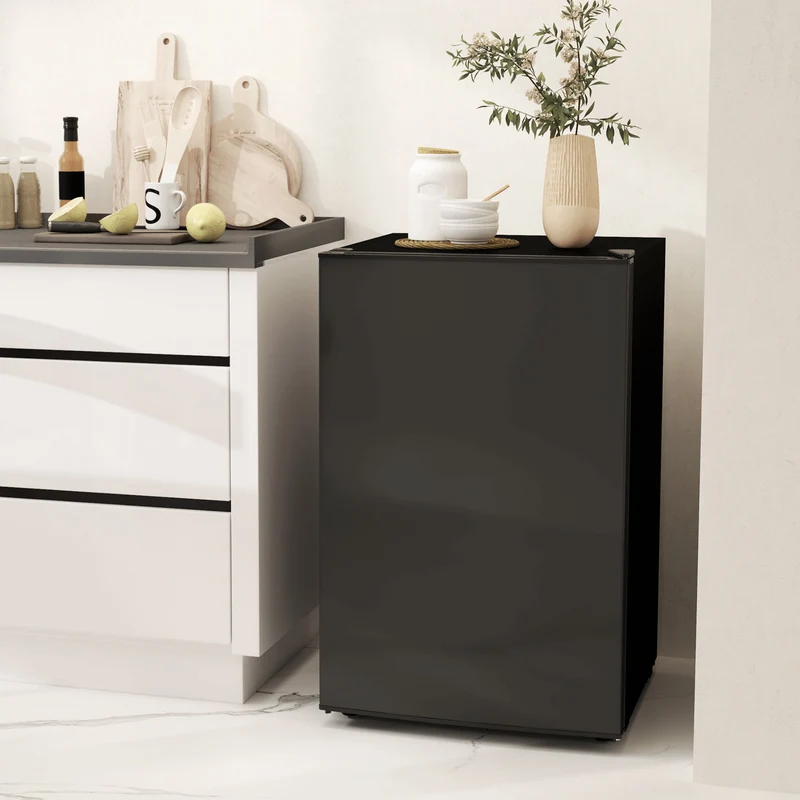 4.5 Cu.Ft Mini Fridge with Freezer, Wheels, Adjustable Thermostat & Reversible Door, Black
