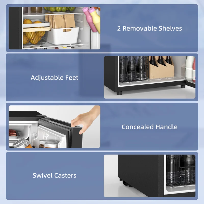 4.5 Cu.Ft Mini Fridge with Freezer, Wheels, Adjustable Thermostat & Reversible Door, Black
