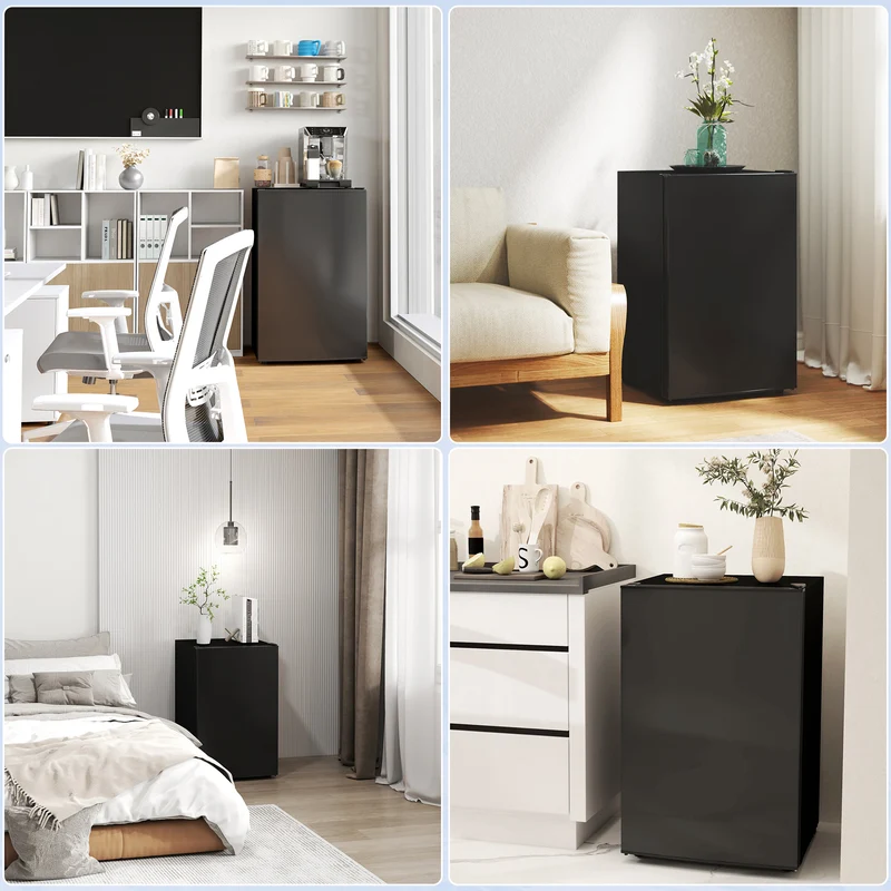 4.5 Cu.Ft Mini Fridge with Freezer, Wheels, Adjustable Thermostat & Reversible Door, Black