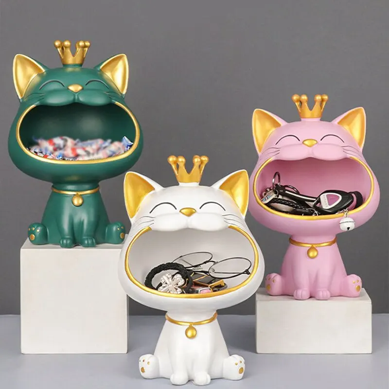 Skanto | Glückskrone Großmaul Katze Eingang Schlüsselhalter Dekorative Ornament, Leichte Luxus Heim Geschenk Skulptur
