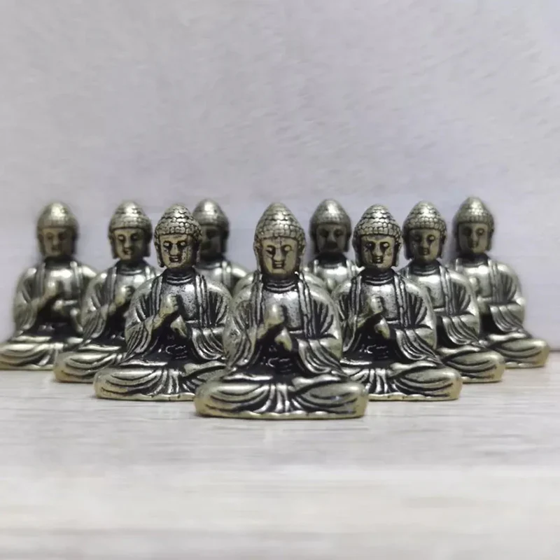 Skanto | 10 Stk. Miniatur Messing Sitzender Buddha Statue Figur für Reise Buddhismus Verehrung Home Office Schreibtisch Dekoration