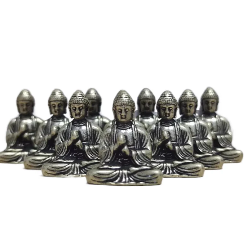 Skanto | 10 Stk. Miniatur Messing Sitzender Buddha Statue Figur für Reise Buddhismus Verehrung Home Office Schreibtisch Dekoration