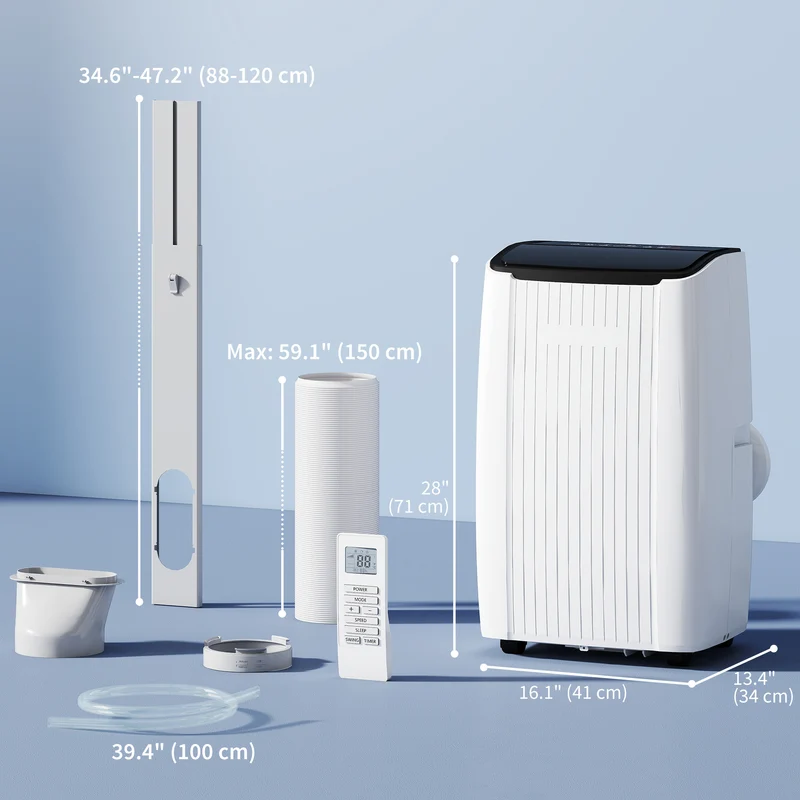 14000 BTU Portable AC with Heat & Dehumidify for Rooms up to 700 sq ft, White