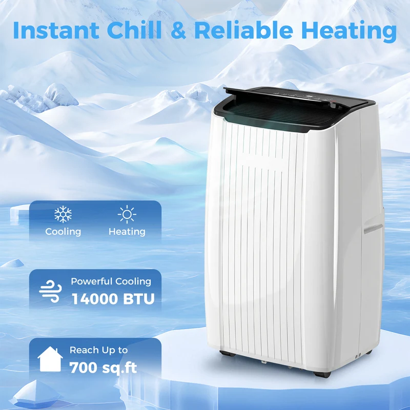 14000 BTU Portable AC with Heat & Dehumidify for Rooms up to 700 sq ft, White