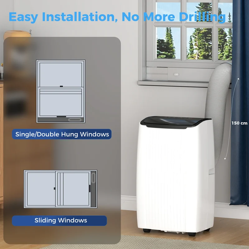 14000 BTU Portable AC with Heat & Dehumidify for Rooms up to 700 sq ft, White