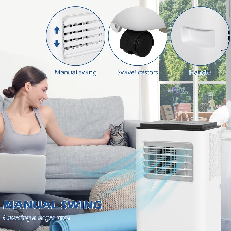 10000 BTU Portable AC, 3-in-1 Cooling & Dehumidifier for up to 440 Sq Ft, White