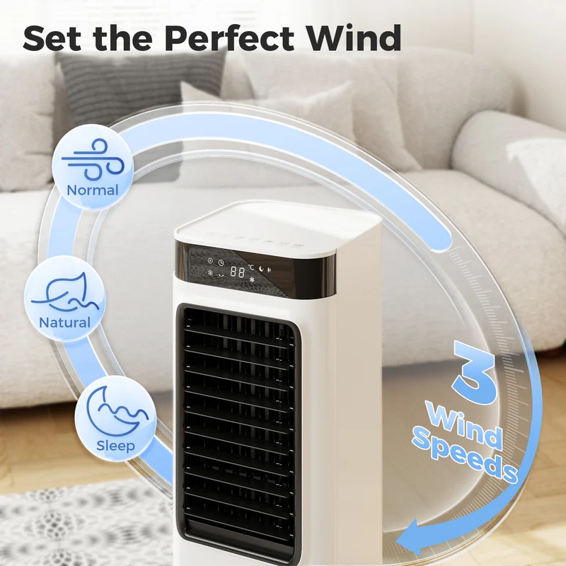 3-in-1 Evaporative Air Cooler with 7 L Tank, 48° Oscillation, Remote, White