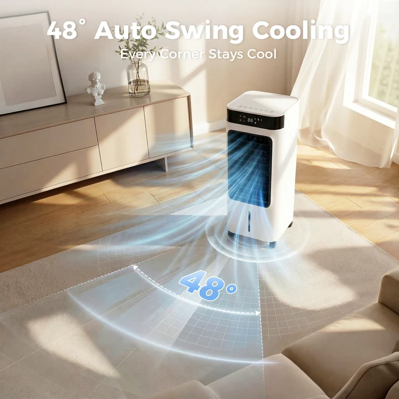 3-in-1 Evaporative Air Cooler with 7 L Tank, 48° Oscillation, Remote, White