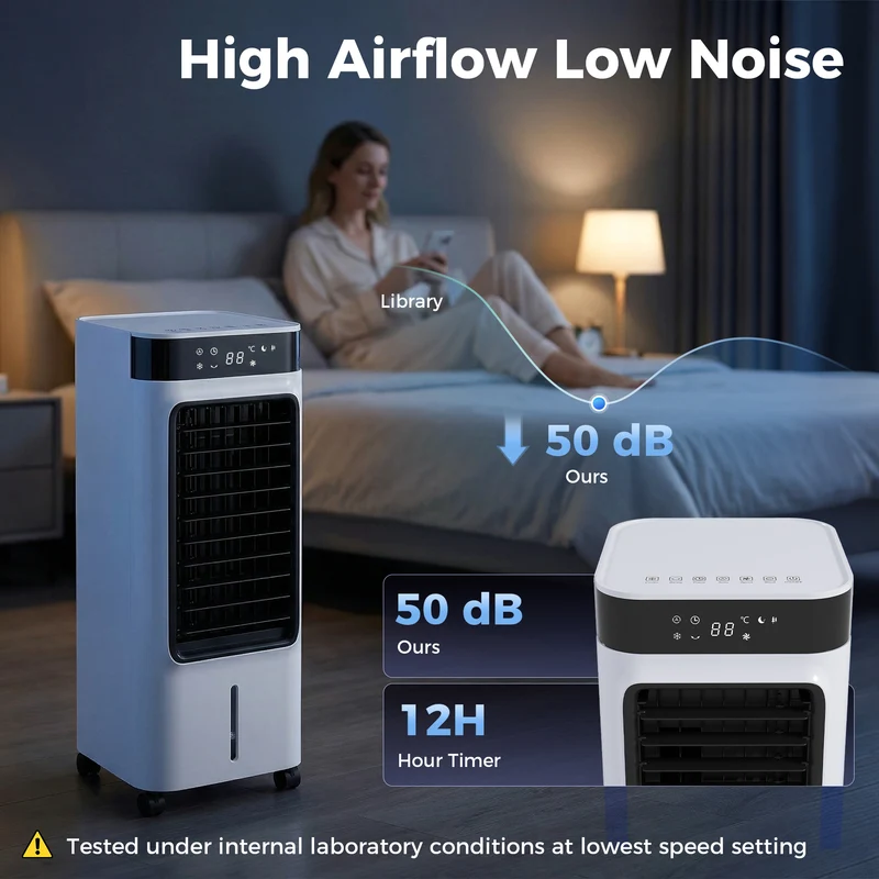 3-in-1 Evaporative Air Cooler with 7 L Tank, 48° Oscillation, Remote, White