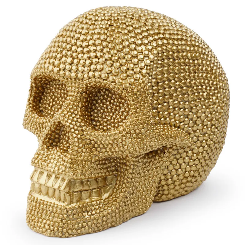 Skanto | BUF Große Silber-/Gold-Totenkopf-Statue Harz-Handwerk Dekorative Ornament Halloween-Dekoration Skulptur Heimdekor-Figur
