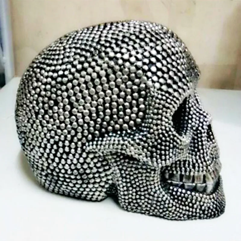 Skanto | BUF Große Silber-/Gold-Totenkopf-Statue Harz-Handwerk Dekorative Ornament Halloween-Dekoration Skulptur Heimdekor-Figur