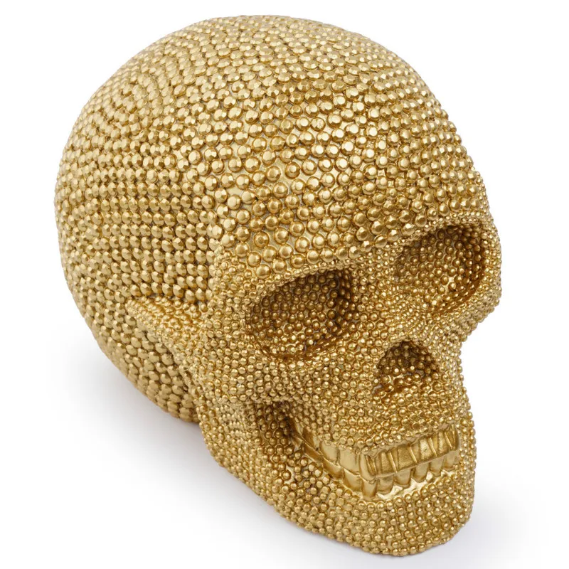 Skanto | BUF Große Silber-/Gold-Totenkopf-Statue Harz-Handwerk Dekorative Ornament Halloween-Dekoration Skulptur Heimdekor-Figur