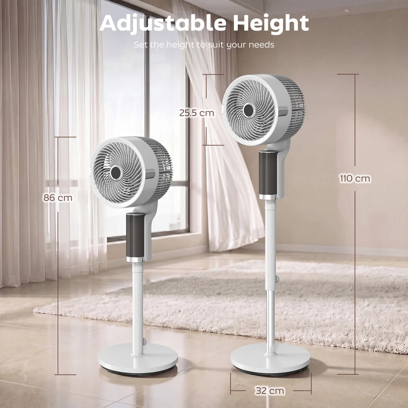 44" Pedestal Fan, 20 dB Silent, 8 Speeds, Remote, LED, 12H Timer, White