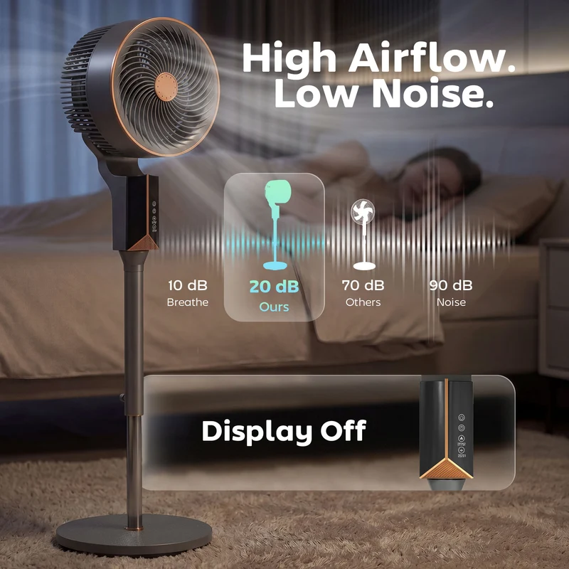 46" Silent Pedestal Fan with 8 Speeds, Remote Control & 12H Timer, 20 dB, Grey