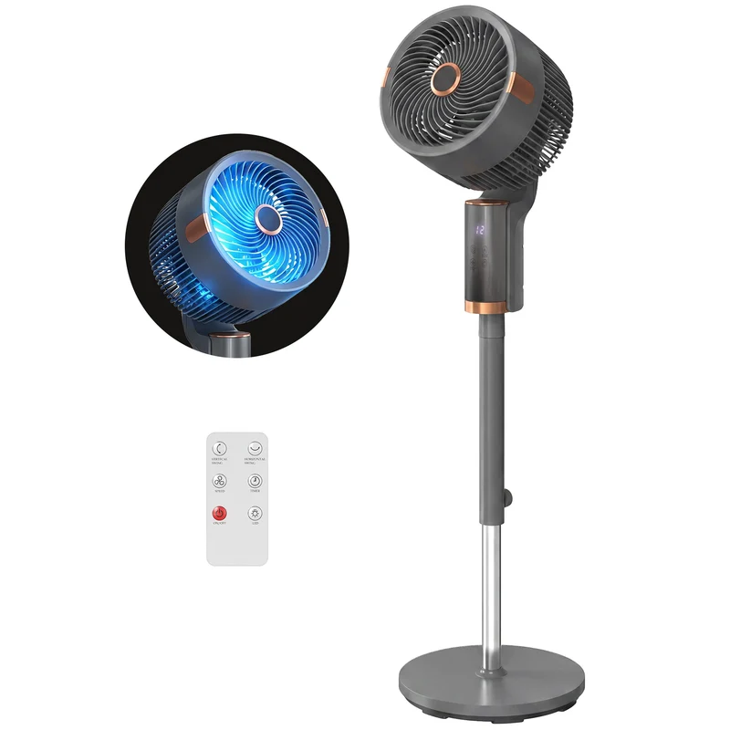 44" 20dB Silent Pedestal Fan with 8 Speeds, 55° Oscillation, LED & Remote, Grey