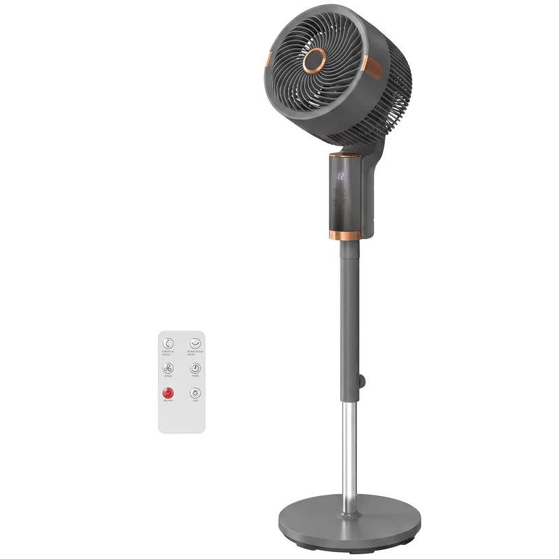 44" 20dB Silent Pedestal Fan with 8 Speeds, 55° Oscillation, LED & Remote, Grey