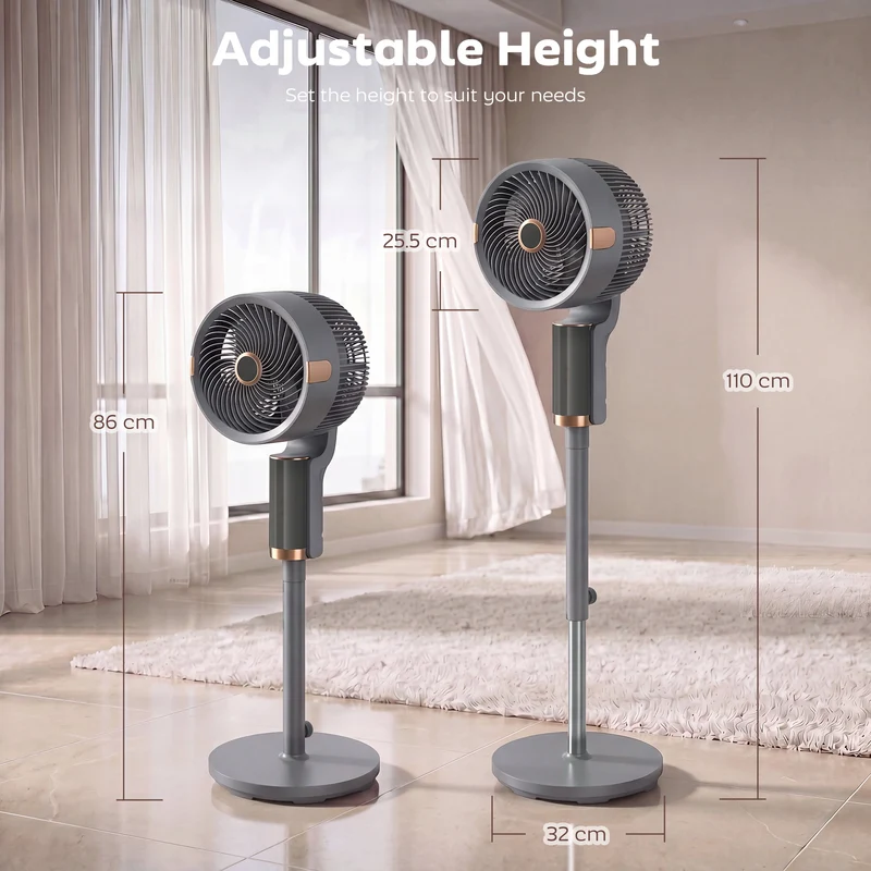 44" 20dB Silent Pedestal Fan with 8 Speeds, 55° Oscillation, LED & Remote, Grey