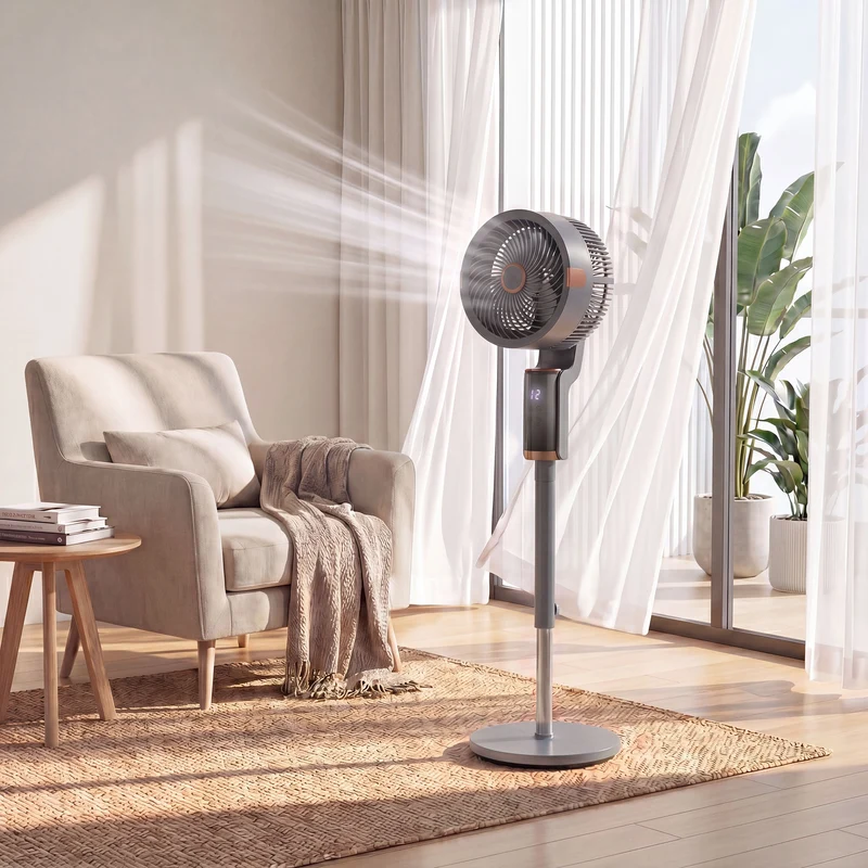 44" 20dB Silent Pedestal Fan with 8 Speeds, 55° Oscillation, LED & Remote, Grey