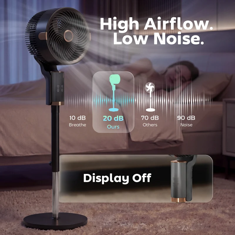 20 dB Silent 44" Pedestal Fan with Remote, 55° Oscillation, 12H Timer, Black