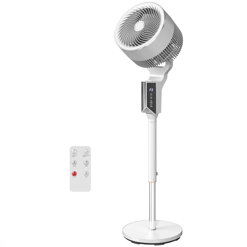 46" Pedestal Fan, 20 dB Quiet with 8 Speeds, Remote & 12H Timer, White