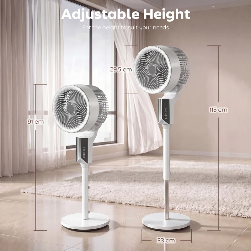 46" Pedestal Fan, 20 dB Quiet with 8 Speeds, Remote & 12H Timer, White