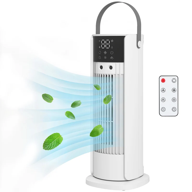 16" Mist Tower Fan with RGB Lights, 3-Speed, 90° Oscillating, 10H Timer, White