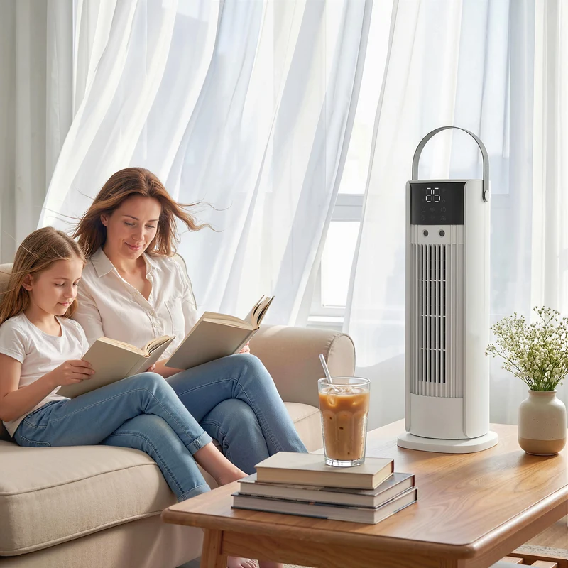 16" Mist Tower Fan with RGB Lights, 3-Speed, 90° Oscillating, 10H Timer, White