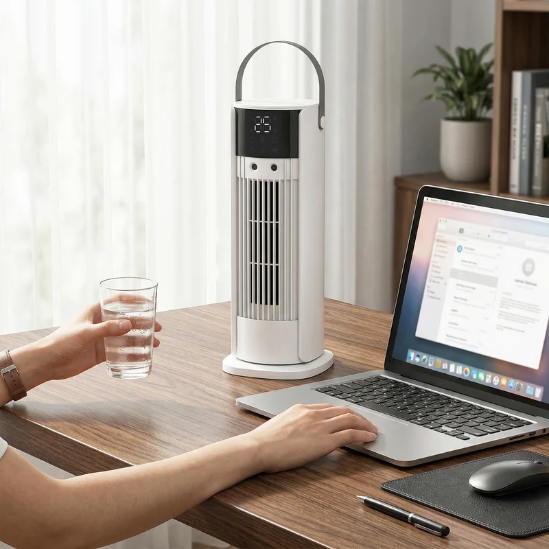 16" Mist Tower Fan with RGB Lights, 3-Speed, 90° Oscillating, 10H Timer, White
