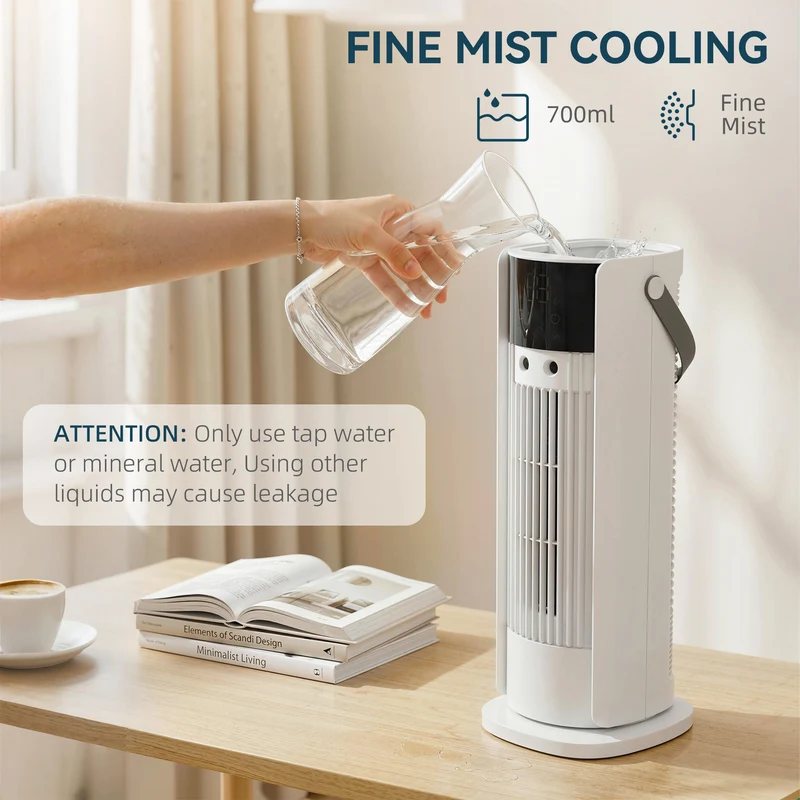 16" Mist Tower Fan with RGB Lights, 3-Speed, 90° Oscillating, 10H Timer, White