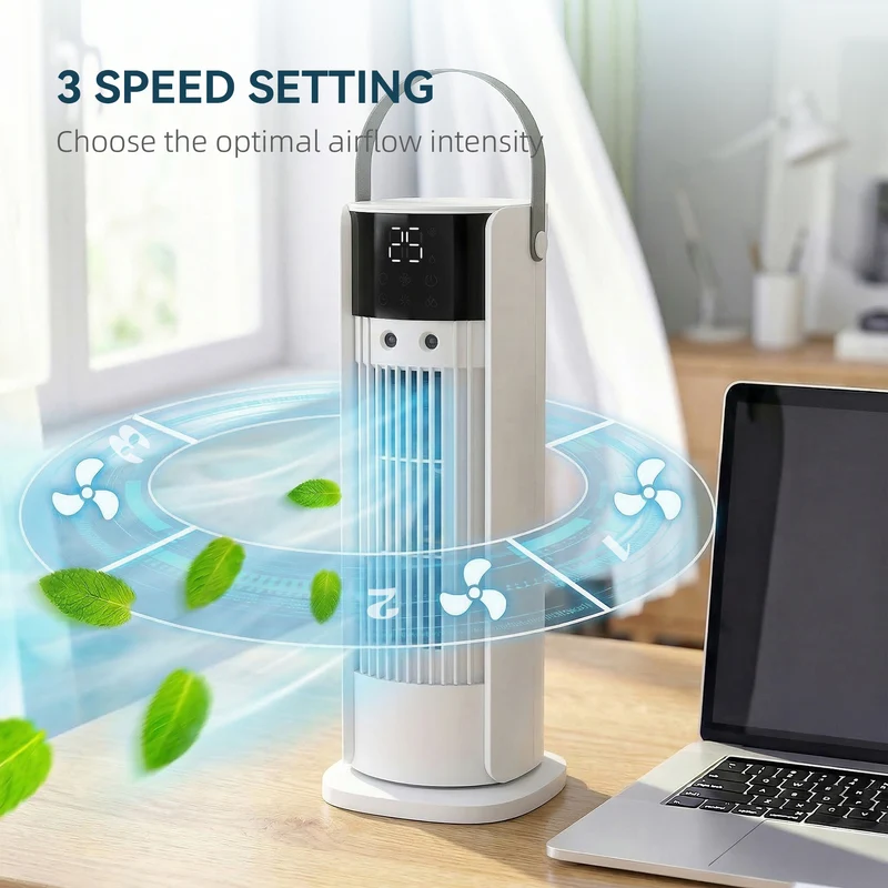 16" Mist Tower Fan with RGB Lights, 3-Speed, 90° Oscillating, 10H Timer, White