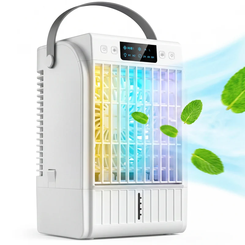 4-in-1 Portable Air Conditioner with 4 Speeds, 1500ml Tank, 2-6H Timer, White