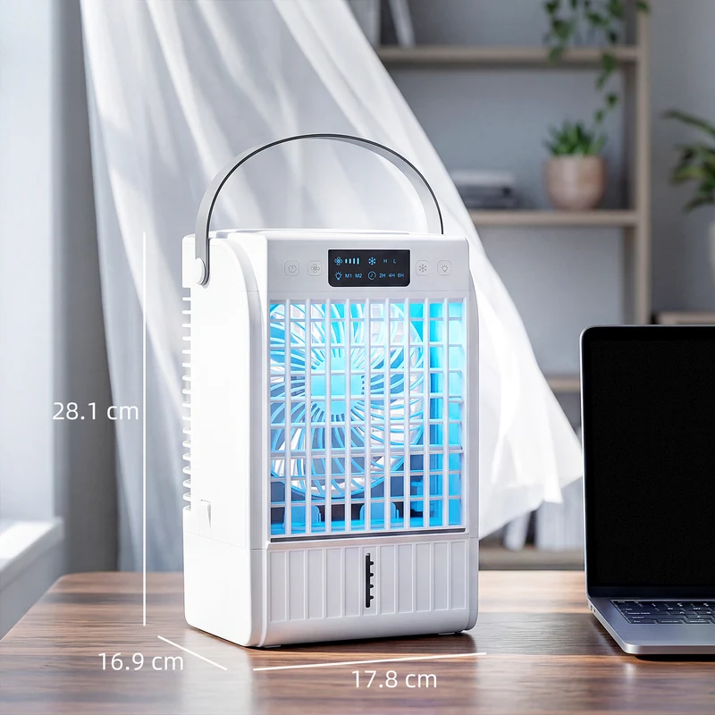 4-in-1 Portable Air Conditioner with 4 Speeds, 1500ml Tank, 2-6H Timer, White