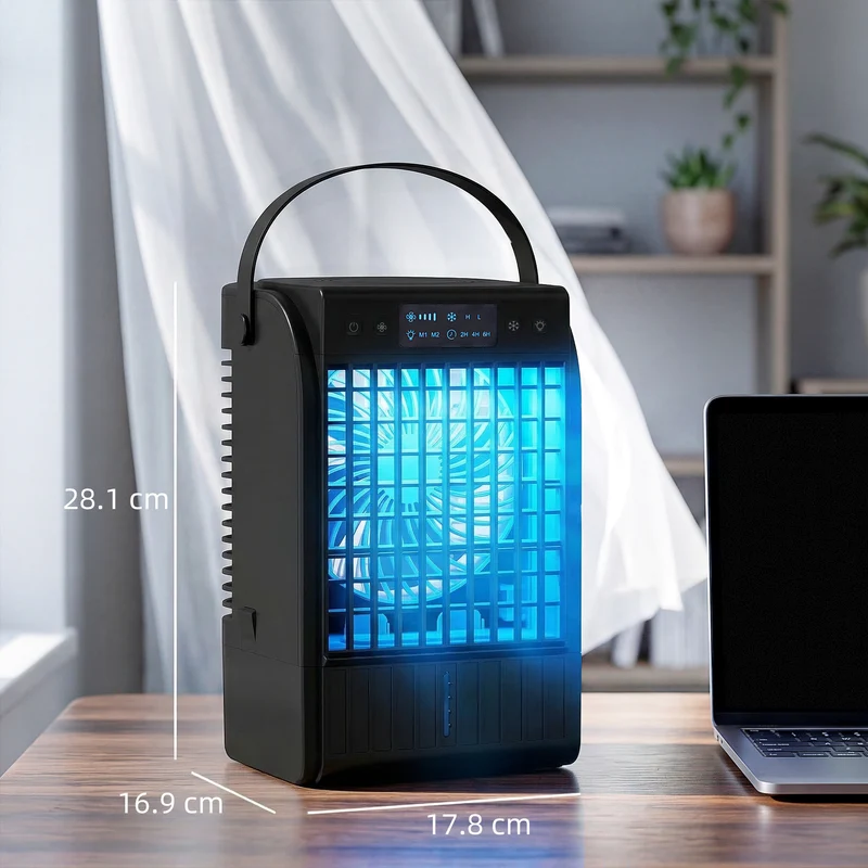 4-in-1 Portable Air Conditioner with 1500ml Tank, 4 Speeds & 2 Mist Modes, Black